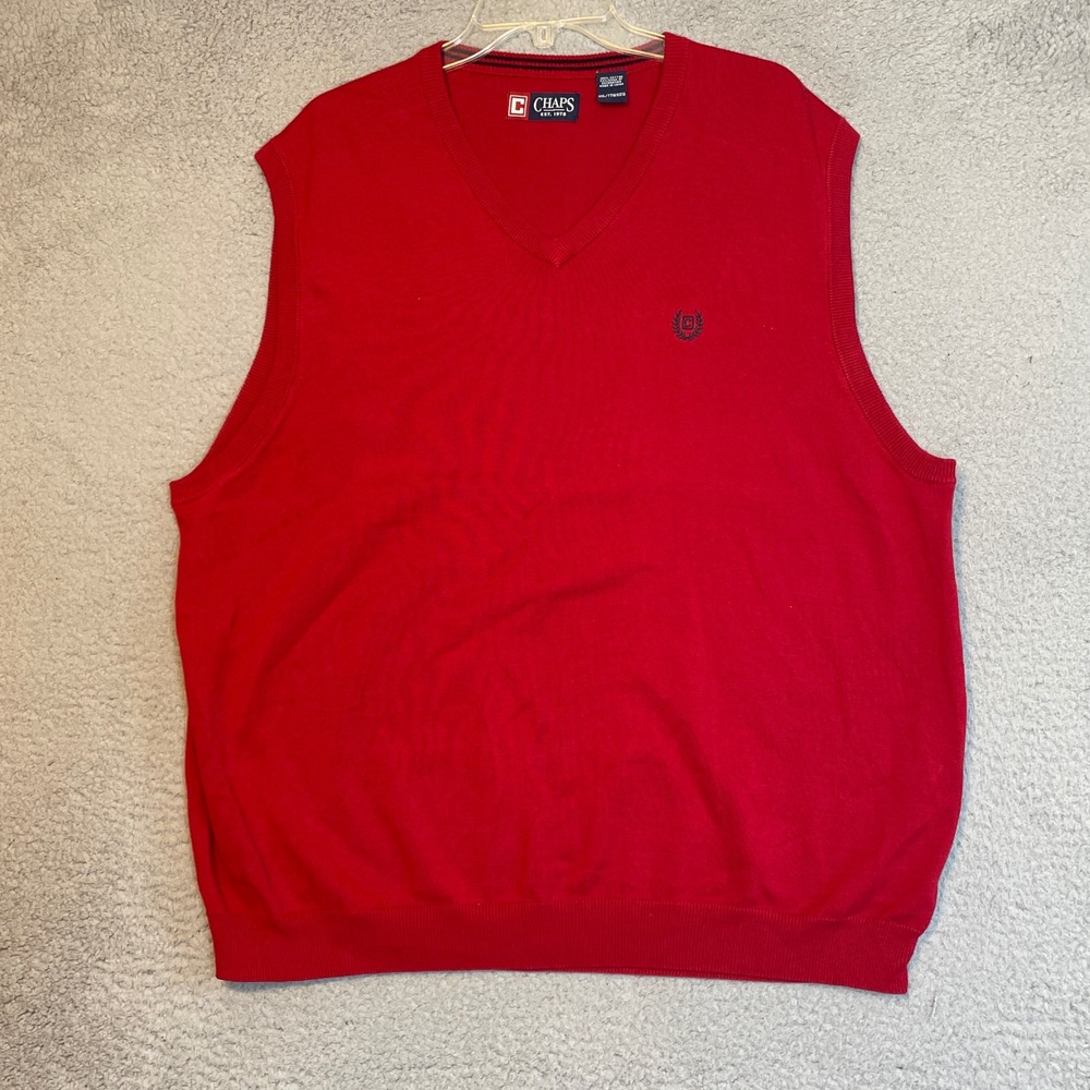 Chaps Mens Knit Vest XXL Red Sleeveless Sweater Casual Preppy Layering
